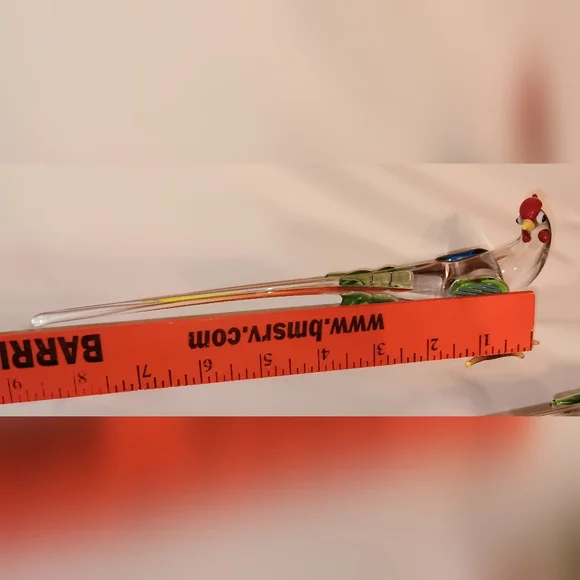 Set Of 2 Handblown Glass Bird Chicken Figure Multi Color Rooster Exotic Bird - Picture 12 of 12